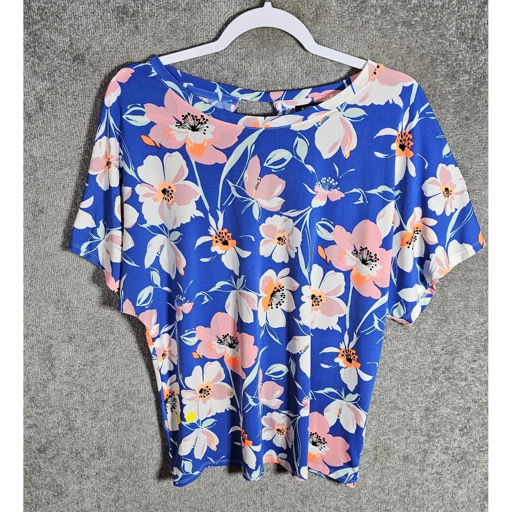 Express Open Back Keyhole Twist‎ Top Women Size Large Blue Pink Floral Stretch